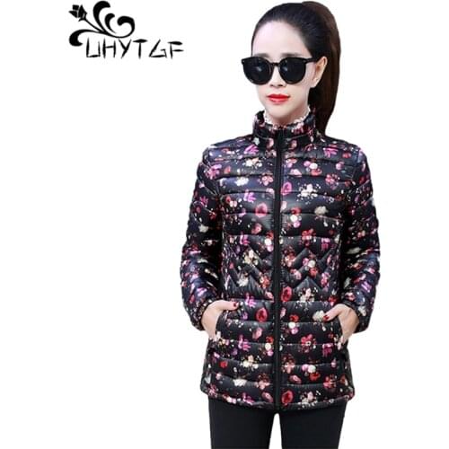 UHYTGF Winter Jacket Women Parka Winter Warm Plus Short Slim Printing Fashion Coat Female Womens Down Jacket 6XL Plus Size X456