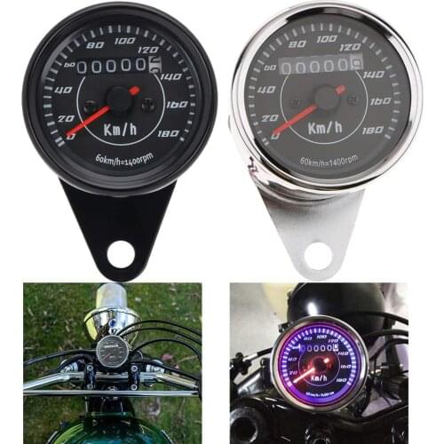 For Cafe Racer Motorbike Universal Motorcycle Speedometer Double Color LED Light Odometer Speed Meter Gauge Mile