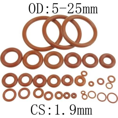 1.9mm Thickness Silicon Rubber O-ring Sealing 5-25mm OD Red Heat Resistance O Ring Seals Gaskets
