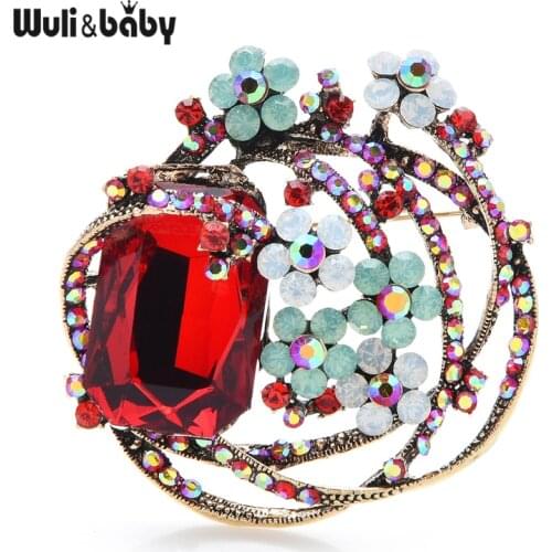 Wuli&baby Crystal Circle Flower Brooches Women Weddings Office Brooch Pins Gifts