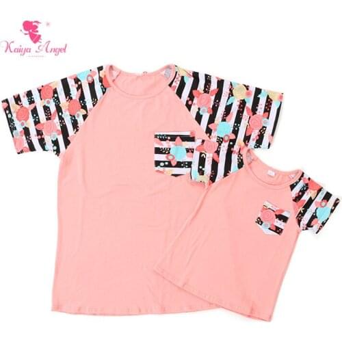 Kaiya Angel Family Matching Clothes 2017 Summer Short Sleeve T-shirt For Mother Daughter Tops Raglans Peach Stripe T Shirts