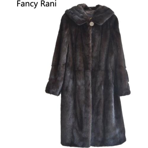 Women Natural Mink Fur Coat Long Sleeve Jacket Hooded Winter Warm Whole Skin Genuine Fur Coat Real Mink Fur Overcoat Plus Size