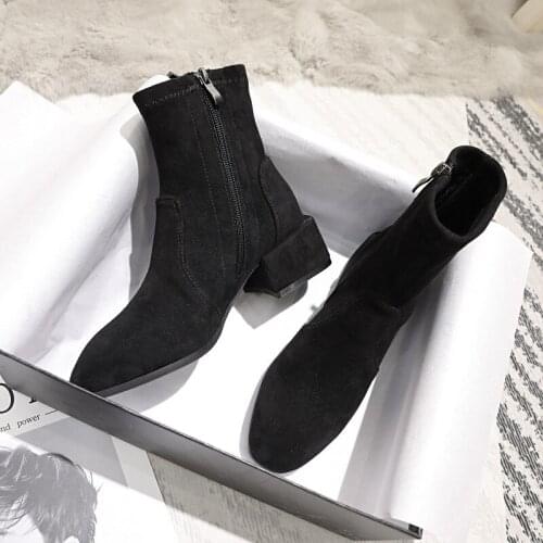 Women Boots Ladies Zipper Square Head Thick Ankle Large Size 34-43 Scrub Female Fashion Single Warm Fur Winter Shoes W20-80