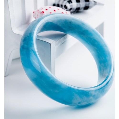 Genuine Natural Blue Aqu amarine Stone Bangles Bracelets For Women Femme Charm Fashion Round Crystal Bangle Inner Diameter 55mm