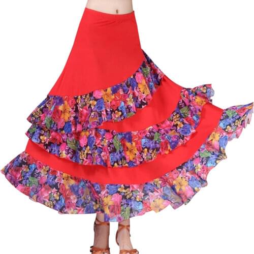 Ballroom Flamenco Dance Waltz Costume Long Skirt Big Swing Floral Pattern Dress
