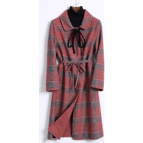 Small Plaid Double-sided Overcoat Womens Autumn and Winter Temperament Small College Wind Wool Overcoat Womens Long Korean
