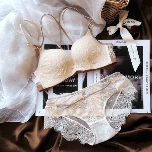 2021 lingerie briefs luxurious sexy womens temptation gathered small bra, lace underwear thickened cup push up bralette