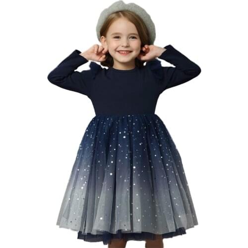 Girls Winter Dress Sequined Stars Girls Princess Dress Cotton Christmas Dress Girl Birthday Party Dresses 3-8Y Kids Casual Wear