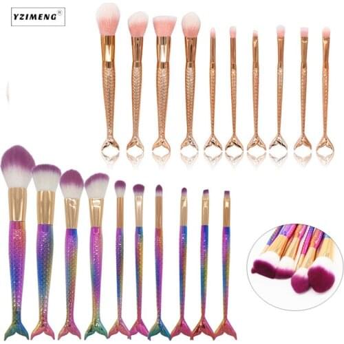 10Pcs Gold Mermaid Makeup Brushes Set Foundation Powder Blush Cosmetic Make Up Blushes Eyeshadow Contour Concealer Brushes Tools