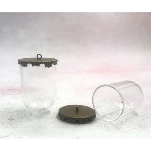 5pcs/lot 38x25mm bell jars tube shape glass globe bubble with 7 colors base glass wishing bottle necklace glass cover dome cover