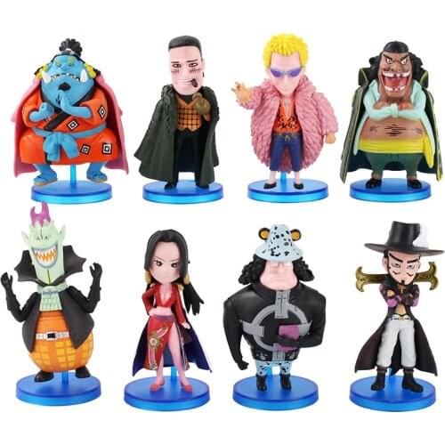 8pcs Figures Hancock Mihawk Jinbe Doflamingo Crocodile Kuma Marshall Teach Moria Oka Shichibukai Model Toys