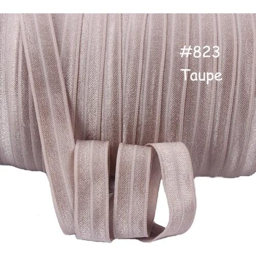 #823 Taupe fold over elastic, wholesale 5/8 inch foe, 100 colors elastic ribbon in stock