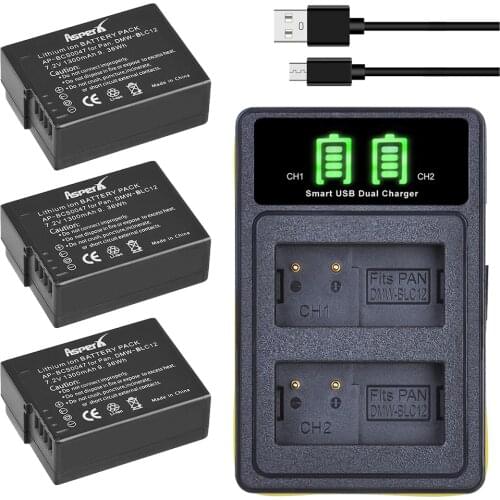 3Pcs DMW-BLC12 BLC12E DMW BLC12 Batteries + LED USB Dual Charger for Panasonic Lumix FZ1000 FZ200 FZ300 G5 G6 G7 GH2 GX8