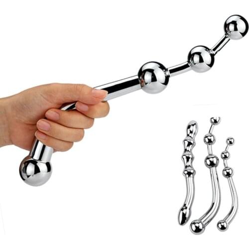 Stainless steel butt plug Metal anal beads G Spot Wand male prostate Massage Stick Double dildo vagina SM sex toys for man woman