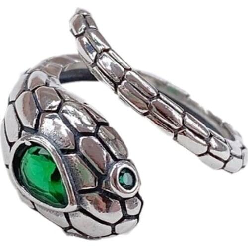 BOCAI 2021 New Real 100% 925 Silver Snake Ring for Women fashion Trend Green Zircon Personalized Woamn Ring can be adjusted