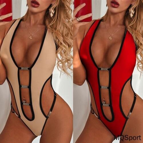 One Piece Swimsuit Female Hollow Out Swimwear Women Deep V Neck Bathing Suit Bathers Belt Sexy Bodysuits Monokini