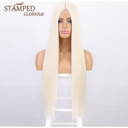 Stamped Glorious Long Straight Synthetic Wigs for Women Natural Middle Part Wig Black Blonde Cosplay Wig High Temperature