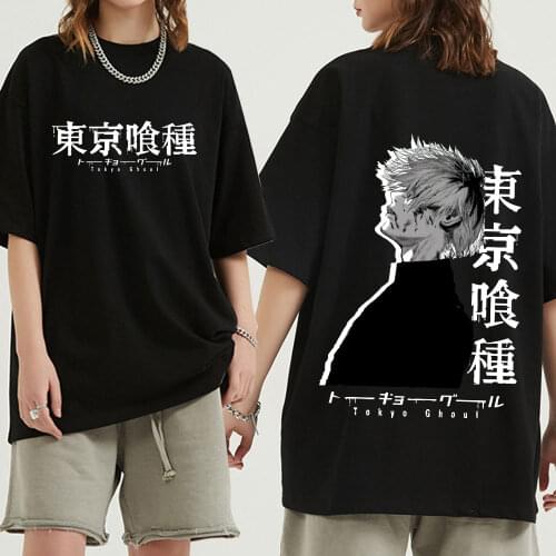 Anime Tokyo Ghoul Double Sided Print T-Shirt Japan Otaku T-Shirt Men Casual T Shirts Short Sleeve Tees Streetwear Tshirt