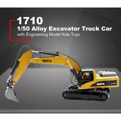HUINA TOYS NO.1710 1/50 Alloy Excavator Truck Car Die-Cast Metal Professional Engineering Construction Vehicle Model Kids Toys