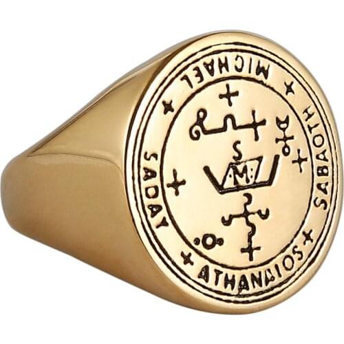 HZMAN Stainless Steel Sigil of Guardian Archangel Michael Talisman Ring