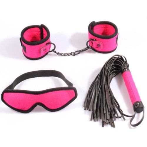 Adult restraint kit for beginner hand cuffs, blindfold, leather whip flogger, velvet restrain sex toys adult product for couples