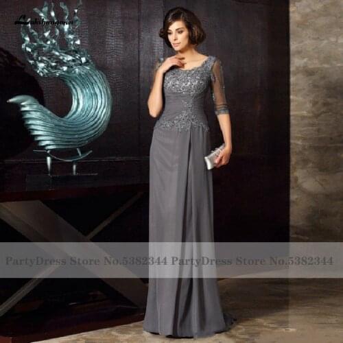 Lakshmigown Elegant Grey Mother Of The Bride Dress with Sleeves 2020 Plus Size Women Chiffon Long Dress Party Evening Gowns