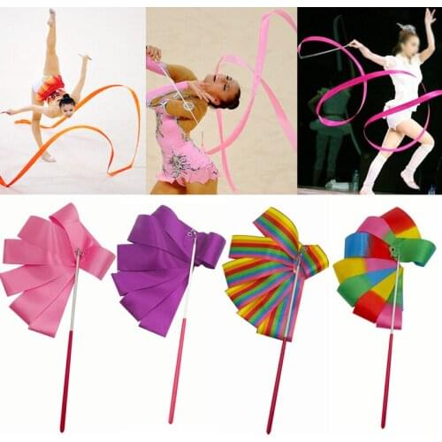 2M/4M Colorful Gym Ribbons Dance Ribbon Rhythmic Art Gymnastic Ballet Streamer Twirling Rod Stick For Gym Workout Equipment