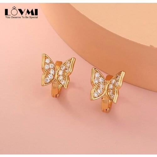 LovMi 2021 Fashion Butterfly Stud Earrings For Women Small Jewelry Crystal Gold Plate Round Pendant For Party Gift Dropshipping