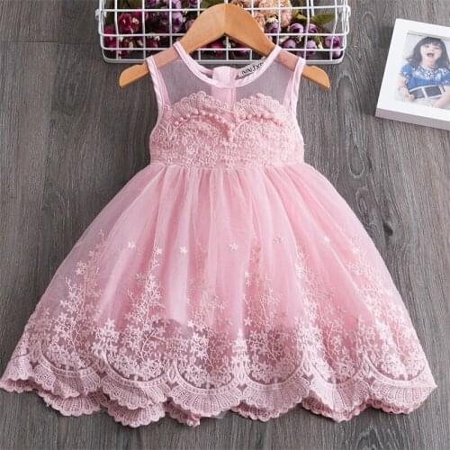 Fancy Teenage Girls Floral Dress Children Girls Party Dress Size 3-8Year Birthday Summer Kid Clothes Girl Lase Pink Casual Dress