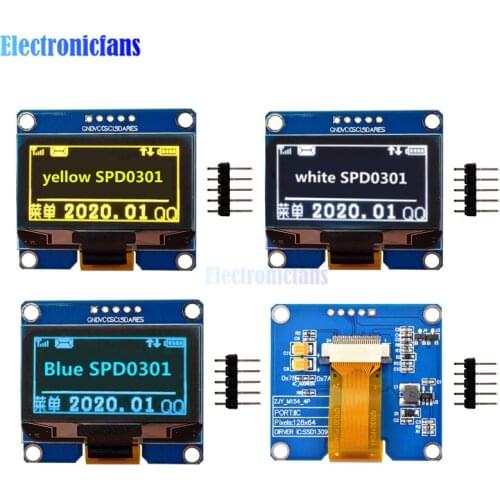 IPS 1.54 inch 5Pin White Blue Yellow OLED Screen Display Module 128x64 SPI Interface SPD0301 Driver IC Adapter Board for arduino