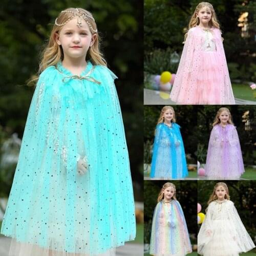 Princess Cape Colorful Princess Cloak with Shiny Sequin Princess Fancy Dress Costume Party Cosplay Girls Clothes