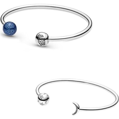 New 100% 925 Sterling Silver Blue Earth Moon Silver Bracelets For Womem Fit Charms Beads DIY Bracelet Bangles Gift Jewelry