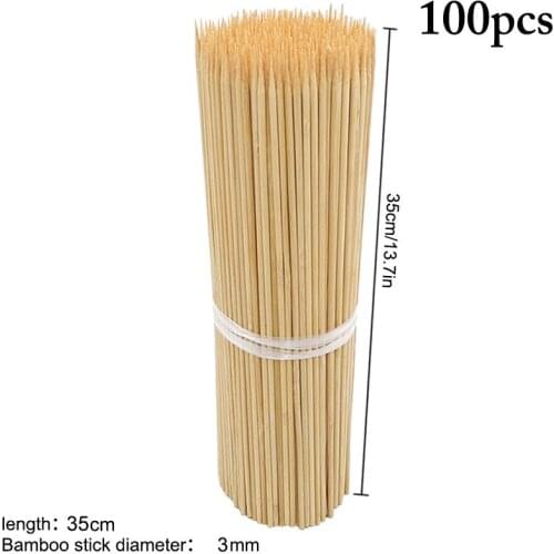35cm/3mm 100pcs Bamboo Wooden BBQ Skewers Food Bamboo Meat Tool Barbecue Party Disposable Long Sticks Catering Grill Camping
