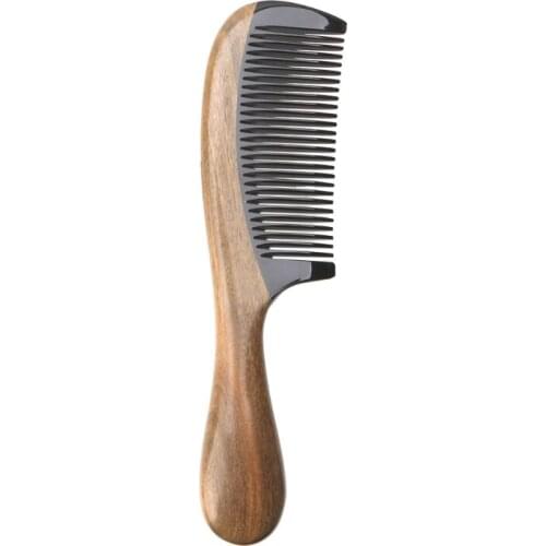 Pro Natural Green Sandalwood Ox Horn Wood Anti Static Hair Beard Comb Care Handle