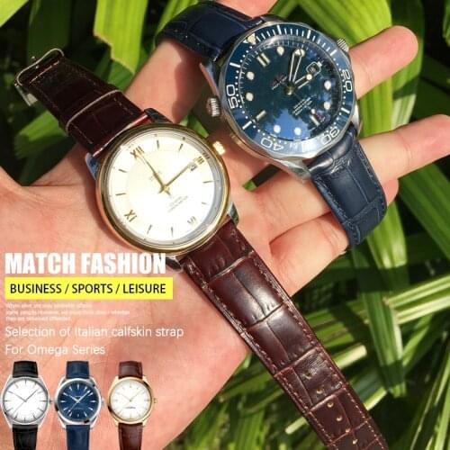 18/19/20/21/22mm Italian Cowhide Watch Strap Folding Buckle Leather Watchband Suitable for Omega Seamater 300 Tudor Role Watch