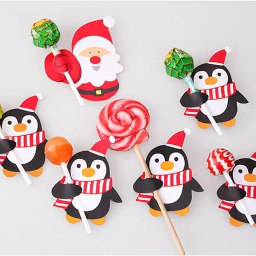 100pcs Santa Claus Penguin Lollipop Christmas Card lolly sugar-loaf Xmas Party Toys Decor 2020 Christmas Decorations For Home