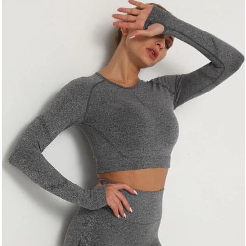 Seamless Yoga Shirt Sport Gym Suits Fitness Women Running Crop Tops Push Up Long Sleeve Female Workout High Impact Activewear
