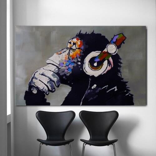 SELFLESSLY Canvas Painting Thinking Gorilla Oil Painting DJ Monkey Wall Art Pictures For Living Room Animal Canvas Home Deco