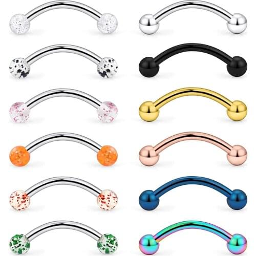6 Pairs Stainless Steel Rook Daith Earrings Belly Lip Ring Eyebrow Studs Cartilage Tragus Cubic Zirconia Barbell Body Piercing