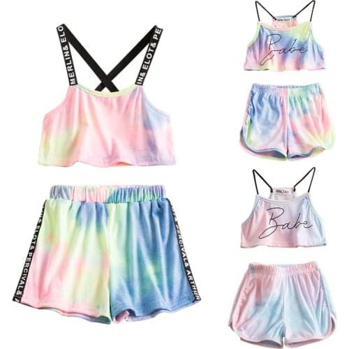 Toddler Girls Kids Tracksuit Clothes Set Tie Dye Sleeveless Vest Tank Top+Short Pants Children Summer Gradient Sport Beach Suit