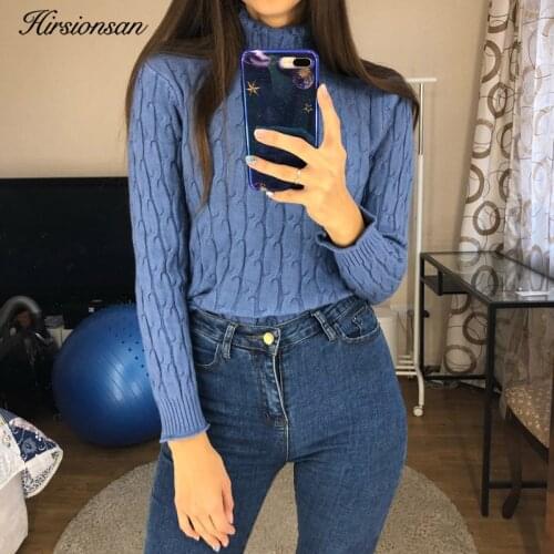 Hirsionsan Sweater Women 2018 Autumn Winter Twist Knitted Turtleneck Women Pullovers Casual Thicken Jumper Side Split Pull Femme