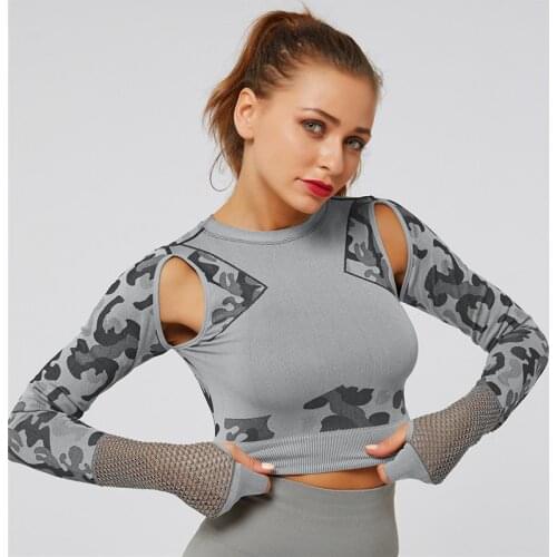 IMucci Long-sleeved running top sexy yoga T-shirt solid color sweatshirt quick-drying fitness gym nine-point top
