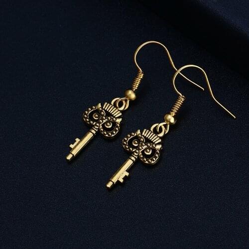 Trendy Key Shape Dangle Antique Silver Plated Earrings for Women Girl Retro Drop Earrings Cute Earring Jewelry Bijoux