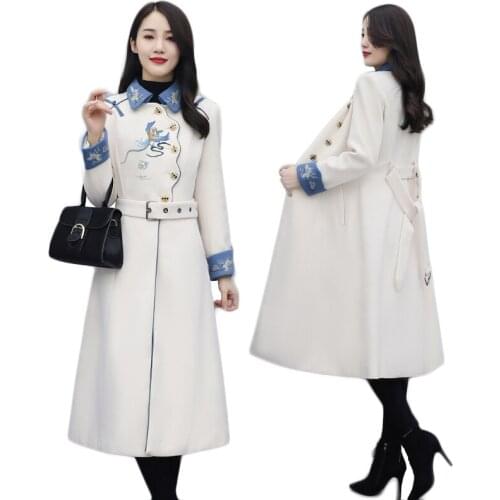 Trending Products Elegant Woolen Long Parkas Top Women Clothing Vintage Embroidered Coat Autumn Outerwear Quality Assurance 373