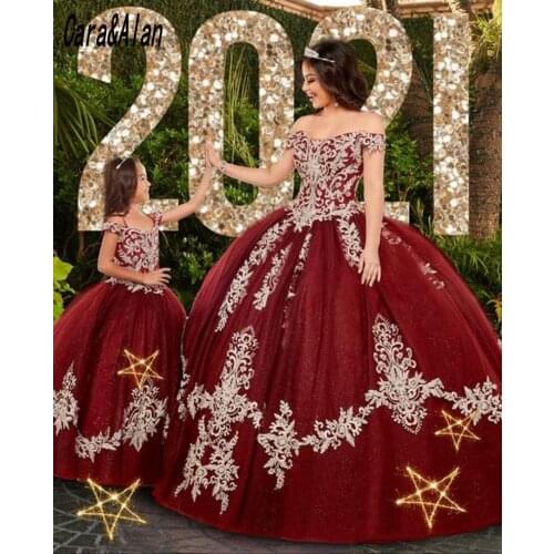 Vestidos De 15 Años Burgundy Quinceanera Dresses Lace Applique Sweet 16 Dress Off the Shoulder Mexican Prom Gowns 2021