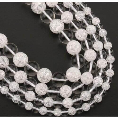 High Quality Snow White Cracked Crystal Round Loose Clear Quartz Beads for Jewelry Making DIY Bracelets Accessories 15'' 6-12mm