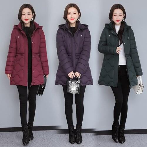 2021 Winter Womens Long Hooded Jacket Thick Casual Cotton Padded Coat for Female Zipper Down Cotton Jacket Outwear