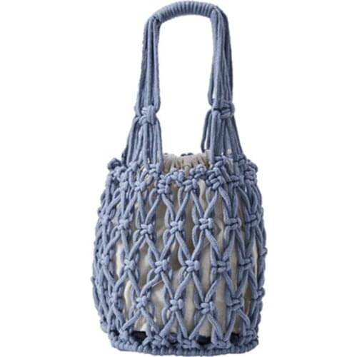 Women Handbags Mesh Rope Net Bags INS Chic Summer Beach Bags Cotton Hollow Out Basket Composite Bag Leisure Straw Bag for Girls
