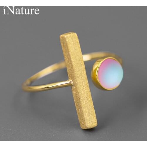 INATURE Simple Design 925 Sterling Silver Geometry Opening Finger Ring For Women Jewelry Gifts