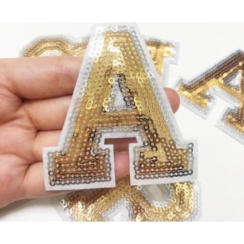 Gold Sequins Letter Alphabet Patch For Clothes Iron On Garment Accessories Embroidered Applique Decoration Repair Patches